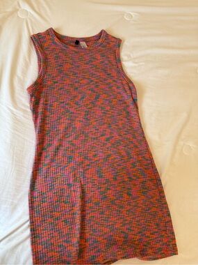 Divided Ribbed Mini Dress in Pink Multi